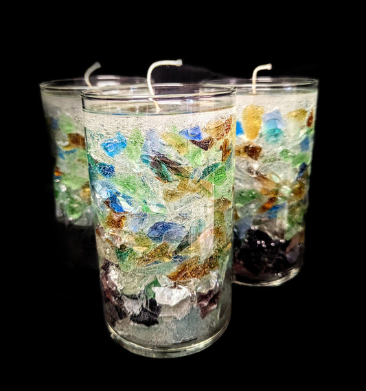 Multi-Colored Sea Glass Candle