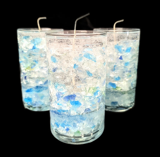 Blue & Clear Sea Glass Candle